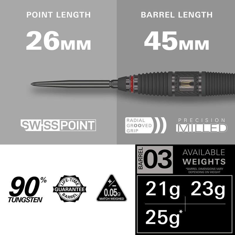 Target SCOPE 90% Tungsten swiss Point Steel Tip Darts - Model 03 - 23g