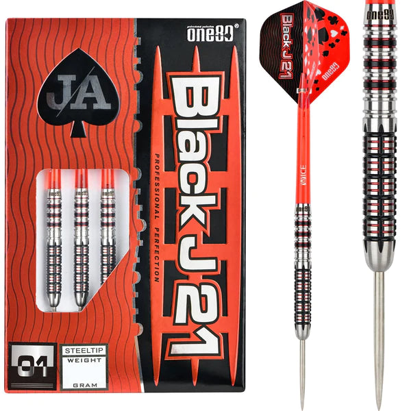 One80 Black J21 Darts - Steel Tip Darts - 90% Tungsten - Model 01 - 21 Gram