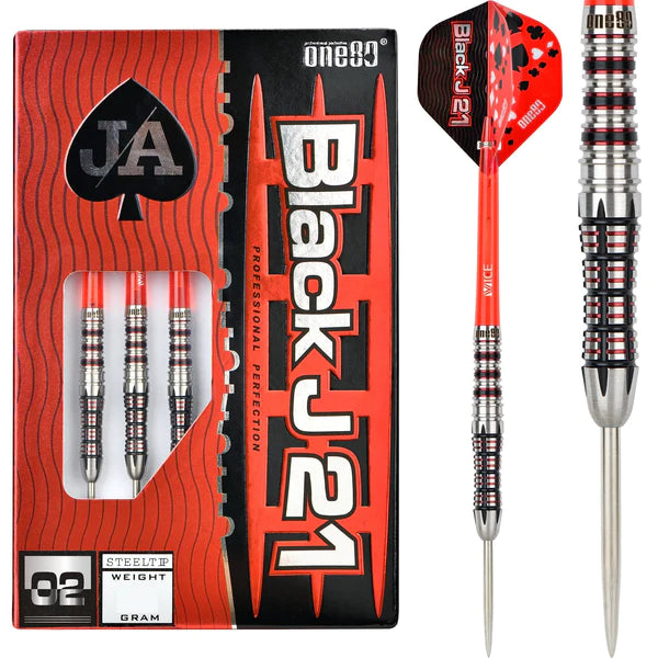 One80 Black J21 Darts - Steel Tip Darts - 90% Tungsten - Model 02 - 23 Gram