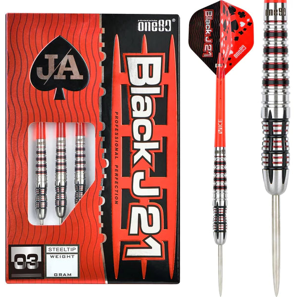 One80 Black J21 Darts - Steel Tip Darts - 90% Tungsten - Model 03 - 25 Gram