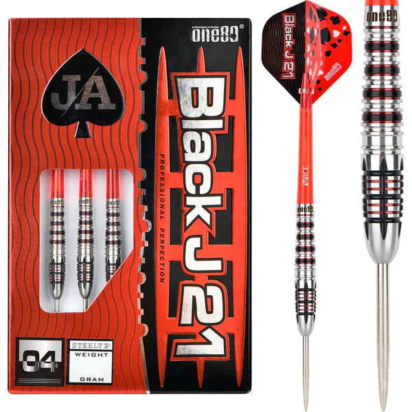 One80 Black J21 Darts - Steel Tip Darts - 90% Tungsten - Model 04 - 25 Gram