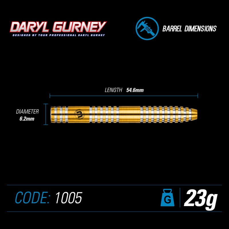 Winmau Daryl Gurney 90% Tungsten Gold Steel Tip Darts - 23 Gram