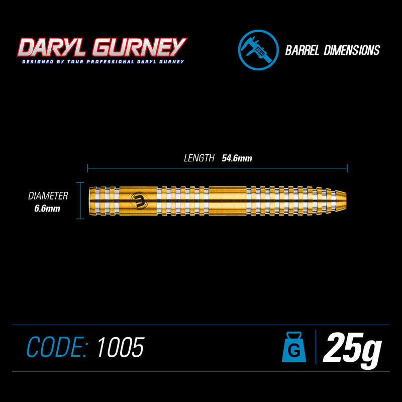 Winmau Daryl Gurney 90% Tungsten Gold Steel Tip Darts - 25 Gram