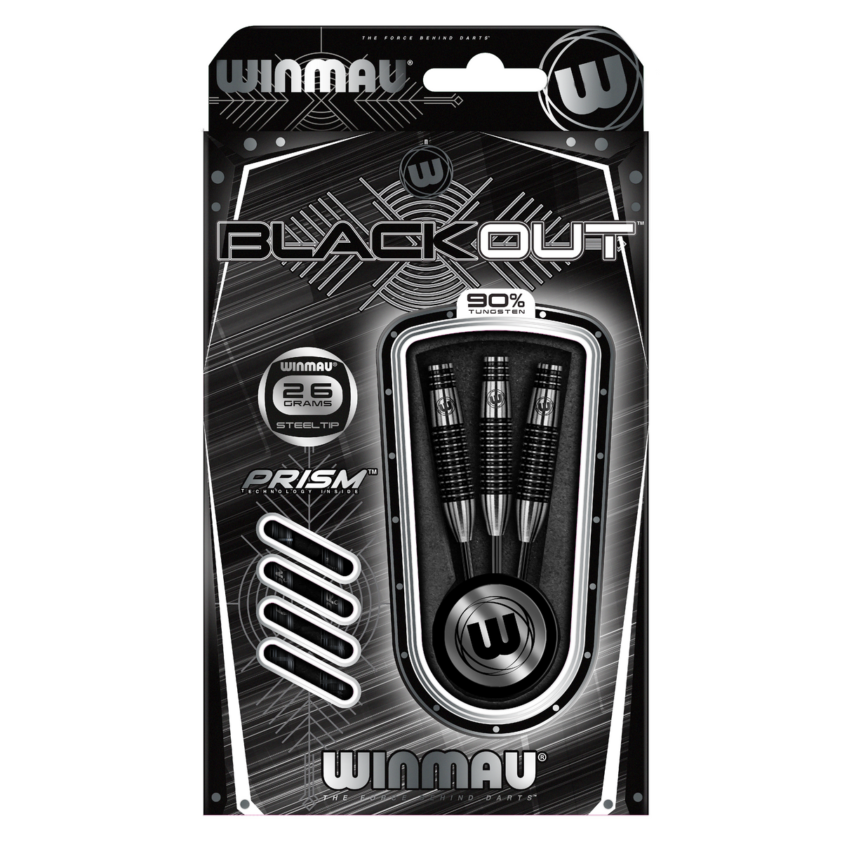 WINMAU Blackout 23 Gram Professionele Steeltip Tungsten Darts Set met Flights en Stems (Shafts