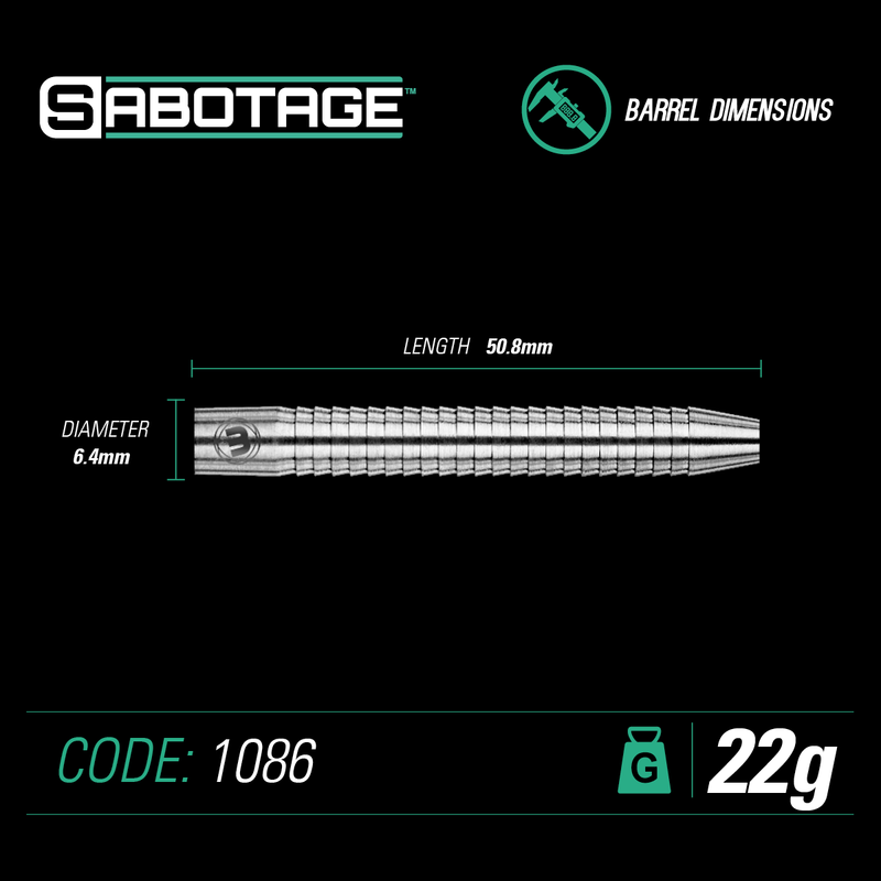 Winmau Sabotage 90% Tungsten Steel Tip Darts - 22 Gram