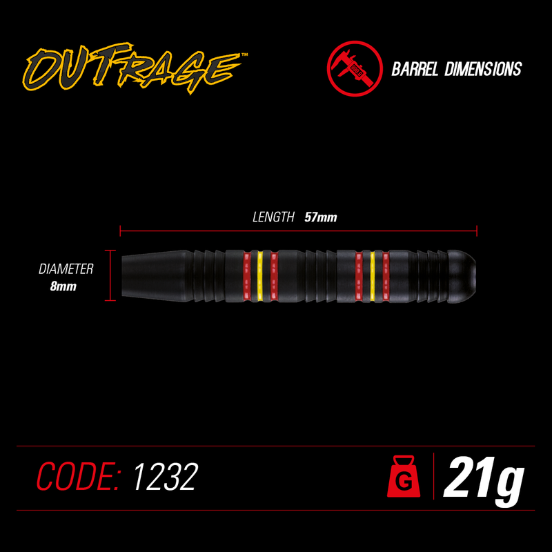 Winmau Outrage Black Brass Steel Tip Darts - 21 Gram