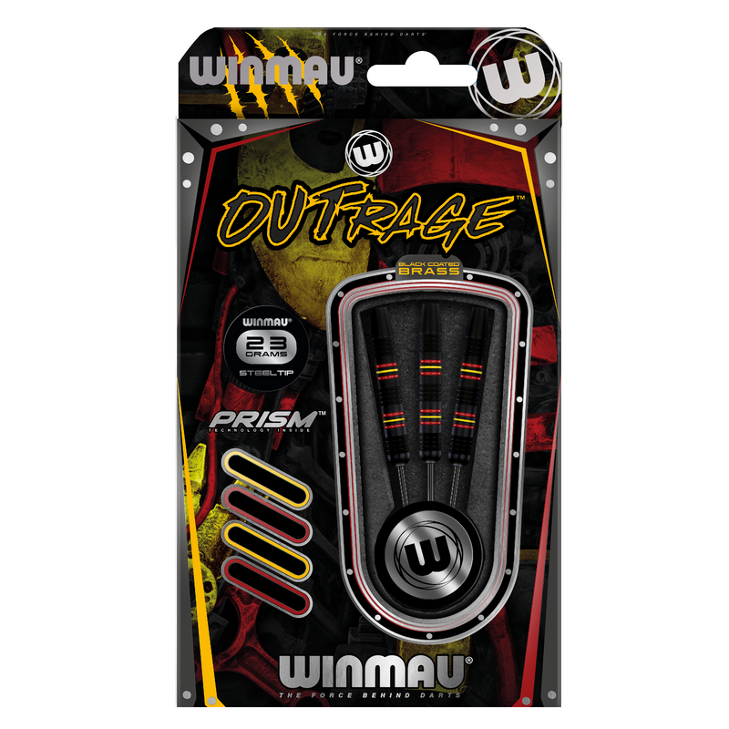 Winmau Outrage Black Brass Steel Tip Darts - 23 Gram