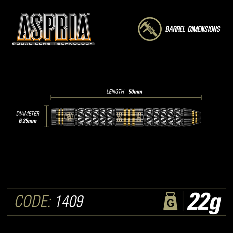 Winmau Aspria 95% Dual Density Tungsten Steel Tip Darts - 22 Gram