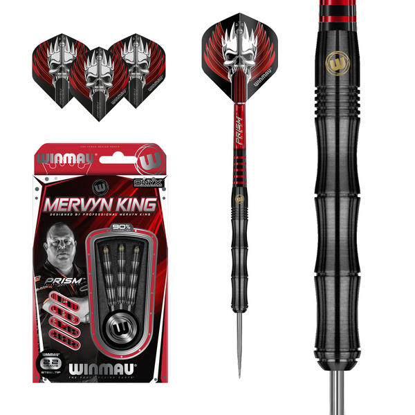 Winmau Mervyn King 90% Tungsten Black Onyx Steel Tip Darts 22 Gram