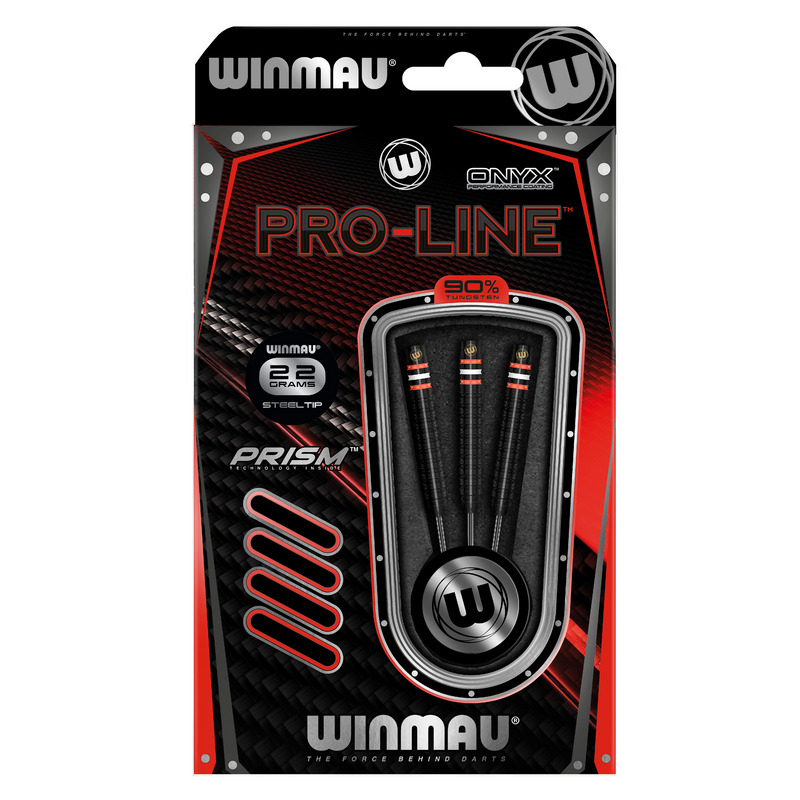 Winmau Pro-Line 90% Tungsten Black Steel Tip Darts - 22 Gram