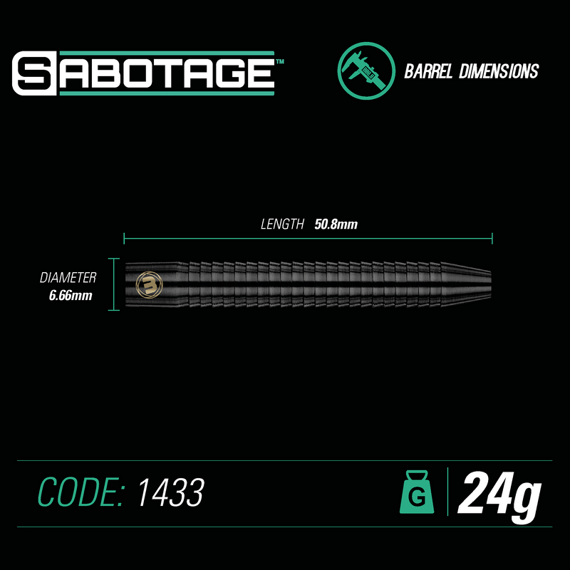 Winmau Sabotage 90% Tungsten Black Steel Tip Darts - 24 Gram