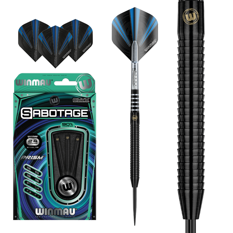 Winmau Sabotage 90% Tungsten Black Steel Tip Darts - 24 Gram