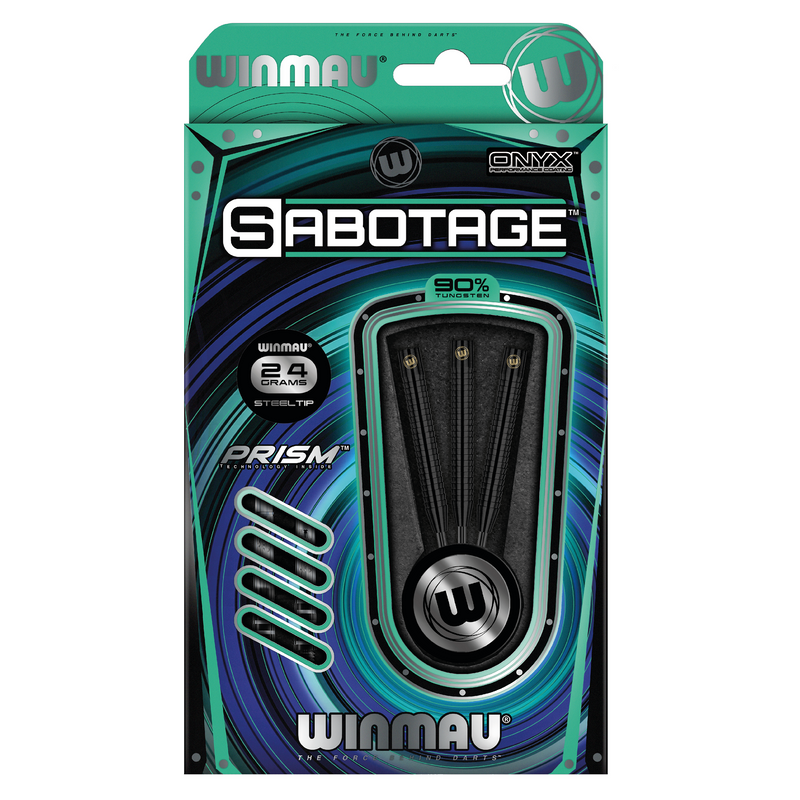 Winmau Sabotage 90% Tungsten Black Steel Tip Darts - 24 Gram