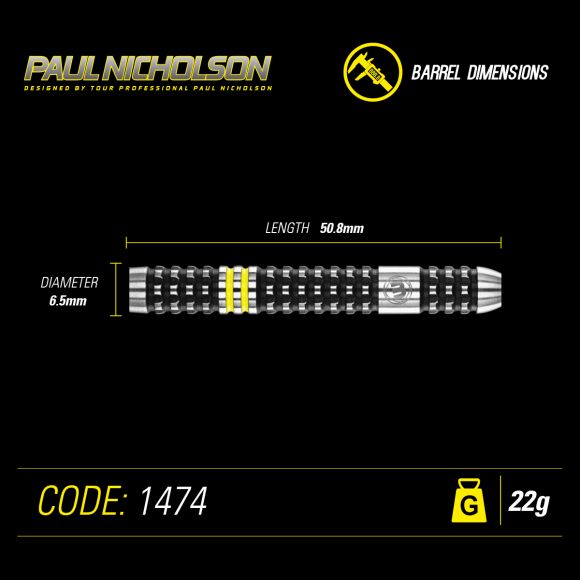 Winmau Paul Nicholson 90% Tungsten Steel Tip Darts - 22 Gram