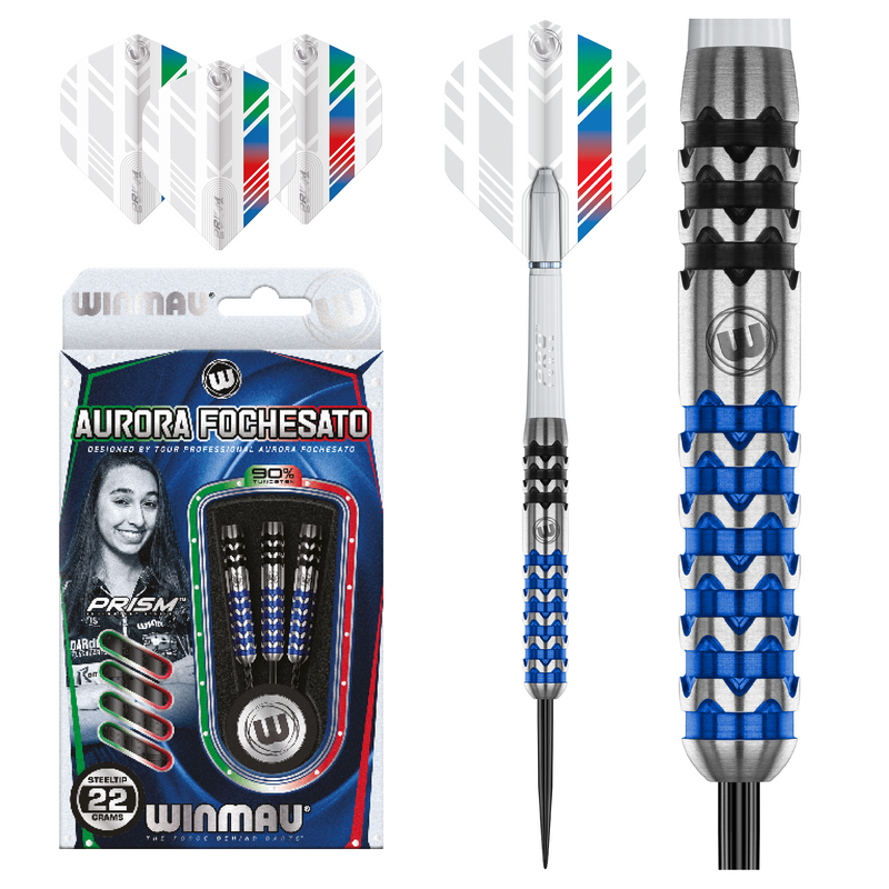 Winmau Aurora Fochesato 90% Tungsten Steel Tip Darts - 22 Gram