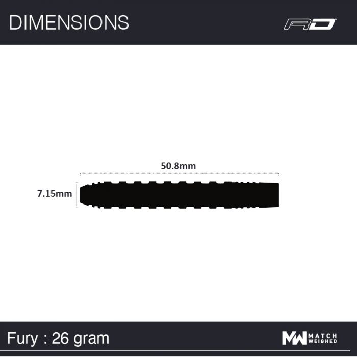 Winmau Fury 90% Tungsten Steel Tip Darts - 26 Gram
