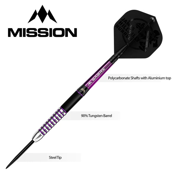 Mission James Hurrell Hillbilly 90% Tungsten Steel Tip Darts - Black & Purple - 24 Gram