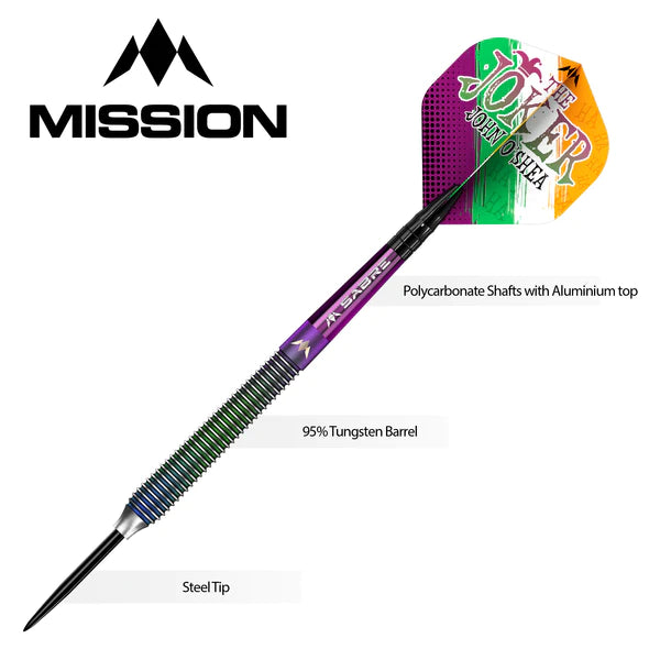 Mission John O Shea 95% Tungsten Steel Tip Darts - The Joker - 26 Gram