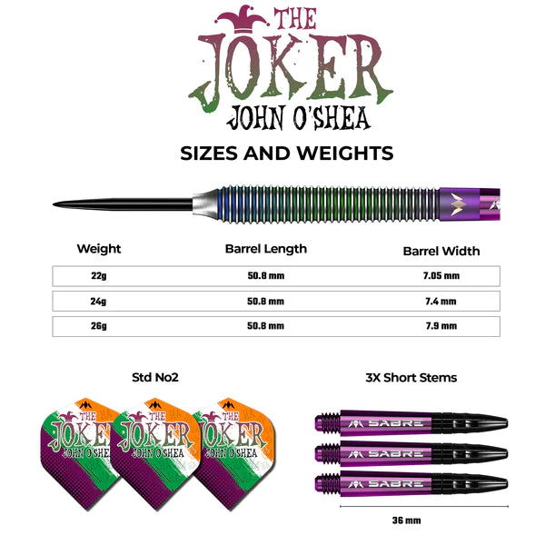 Mission John O Shea 95% Tungsten Steel Tip Darts - The Joker - 24 Gram