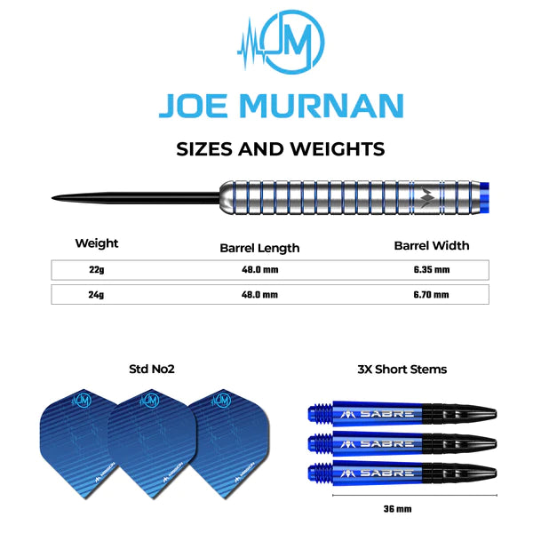 Mission Joe Murnan 90% Tungsten Steel Tip Darts - Electro Blue - 24 Gram