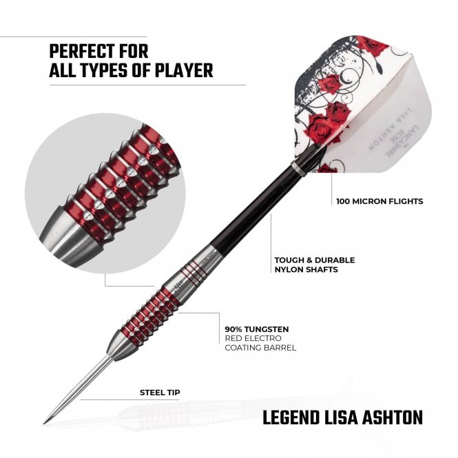 Legend Lisa Ashton Lancashire Rose 90% Tungsten Steel Tip Darts - 28 Gram