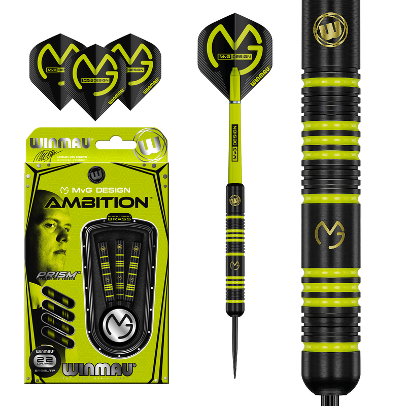 MVG Michael Van Gerwen Ambition Black Brass Steel Tip Darts 22 Gram