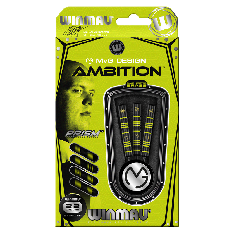 Winmau MVG Michael Van Gerwen Ambition Black Brass Steel Tip Darts - 22 Gram