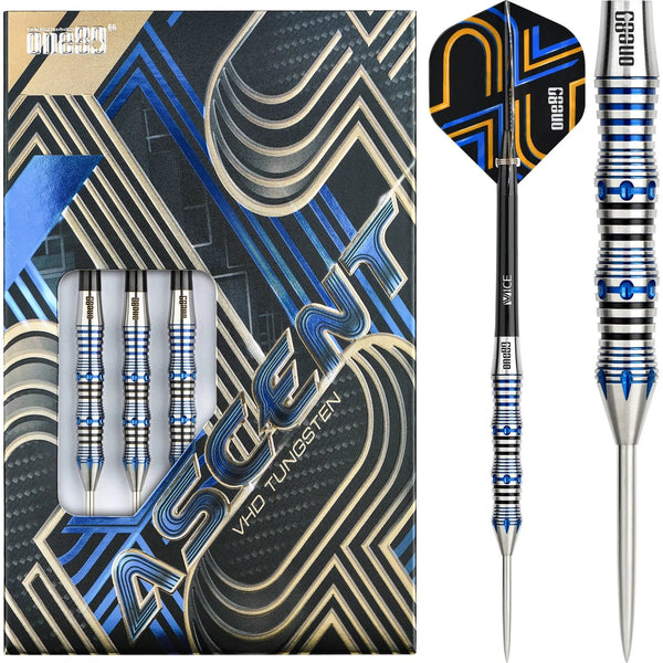 One80 Ascent Darts - Steel Tip Darts - SO2 - 90% Tungsten - Black & Blue - 25 Gram