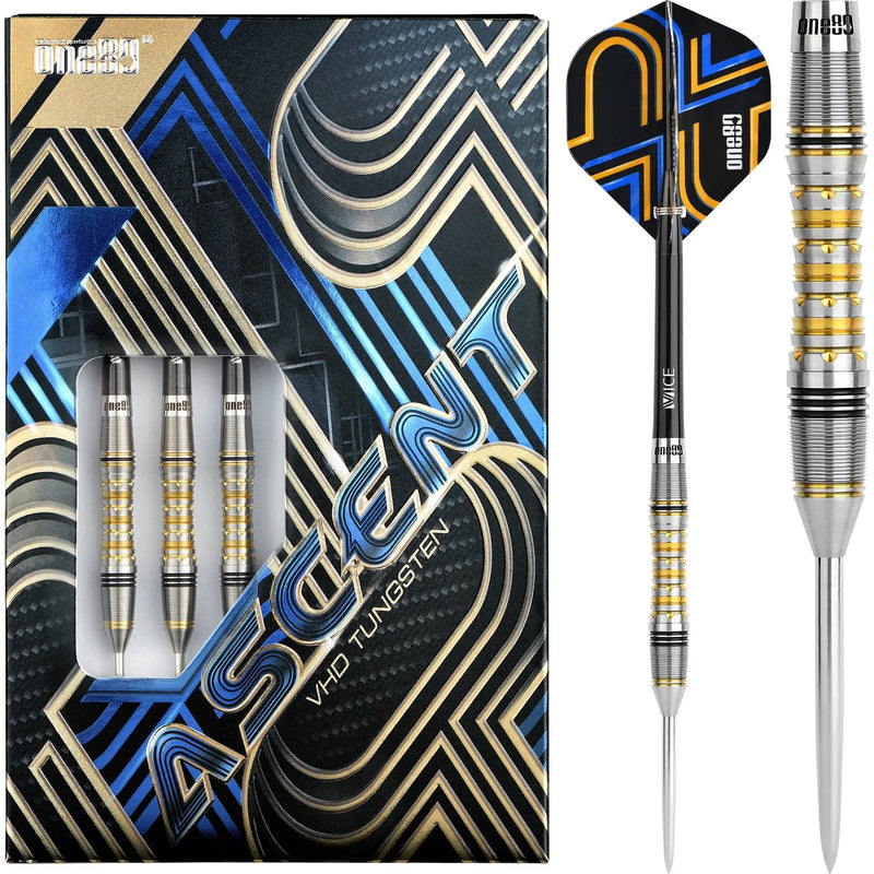 One80 Ascent Darts - Steel Tip Darts - SO4 - 90% Tungsten - Black & Blue - 22 Gram