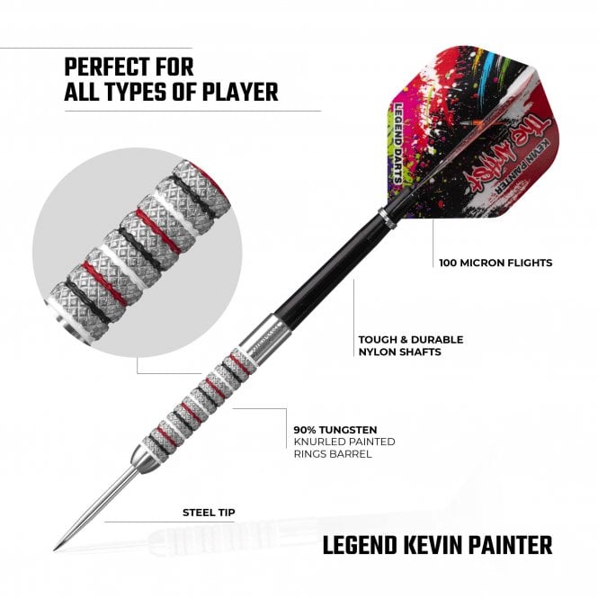 Legend Kevin Painter The Artist Knurled 90% Tungsten Steel Tip Darts - 22 Gram