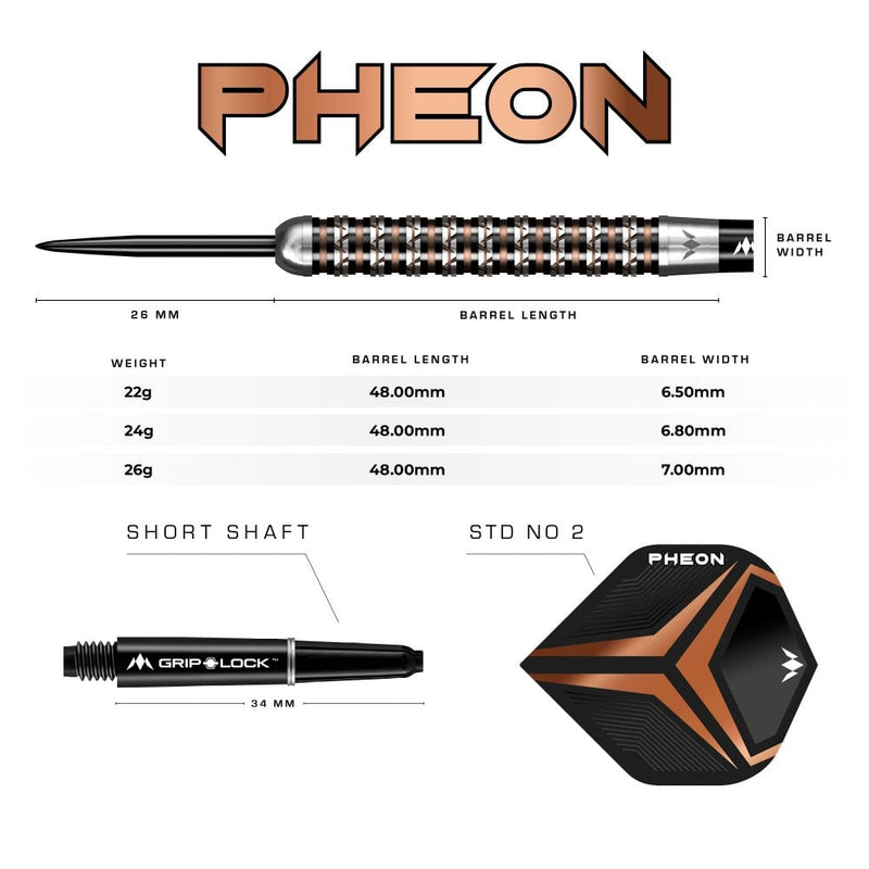 Mission Pheon 90% Tungsten Steel Tip Darts - 26 Gram