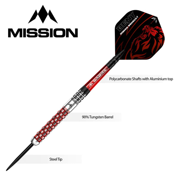 Mission Roman Benecky 90% Tungsten Steel Tip Darts - Black & Red - 24 Gram