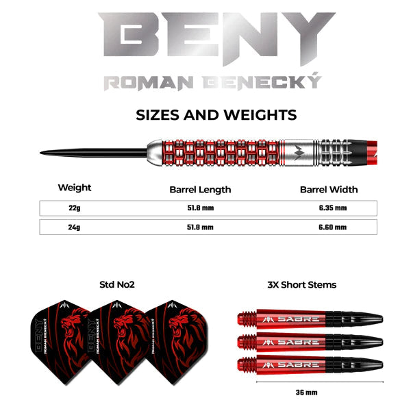 Mission Roman Benecky 90% Tungsten Steel Tip Darts - Black & Red - 24 Gram