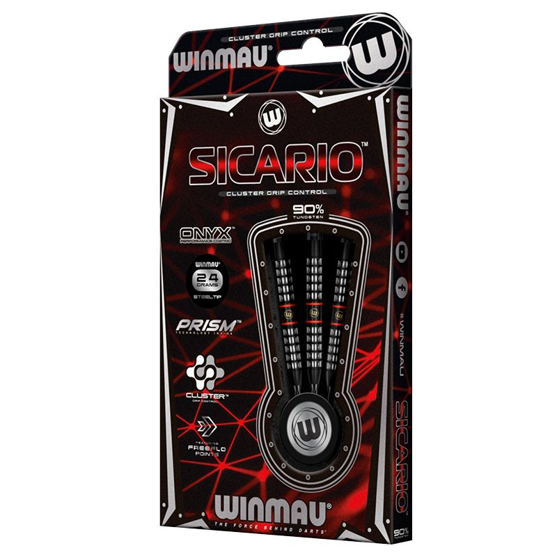 Winmau Sicario 90% Tungsten Black Steel Tip Darts - 24 Gram