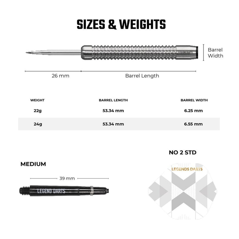 Legend Pro Series V3 90% Tungsten Steel Tip Darts - 22 Gram