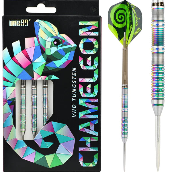 One80 Chameleon Darts - Steel Tip Darts - 90% Tungsten - Azurite - 24 Gram