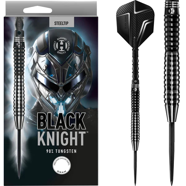 Harrows Black Knight 90% Tungsten Steel Tip Darts - Black & Silver - 25 Gram