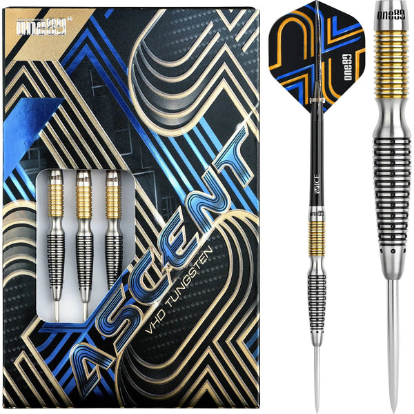 One80 Ascent Darts - Steel Tip Darts - SO3 - 90% Tungsten - Black & Gold - 25 Gram
